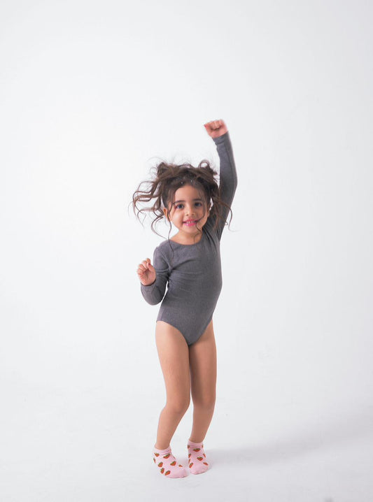 Grey Full-Sleeve Athletic Leotard